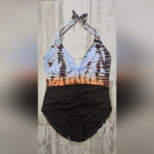 Torrid Tie Dye Brown Halter Swimsuit 2X